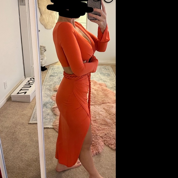 Coral Orange Wrap Skirt & Long Sleeve Top, Braided + Matching Set - Picture 2 of 11